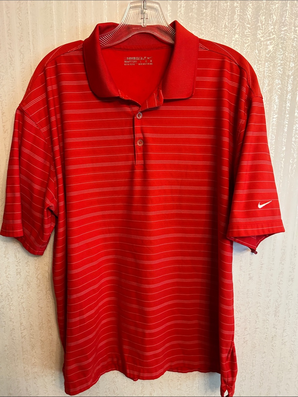 Nike Red Horizontal Stripe Dri-FIT Polo